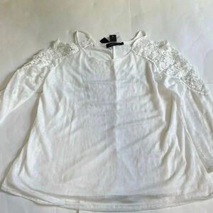 Zanzea white open shoulder embroidered one sleeve top size large NWT
